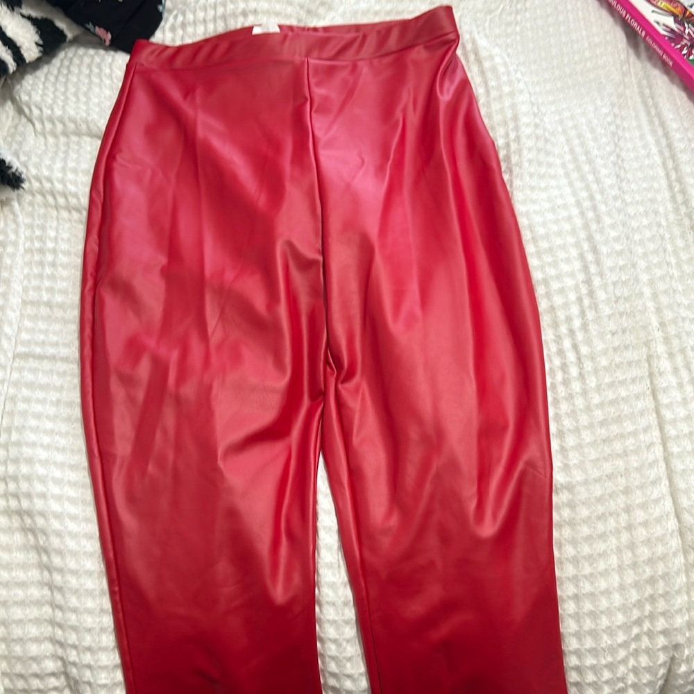 Red leather flared pants